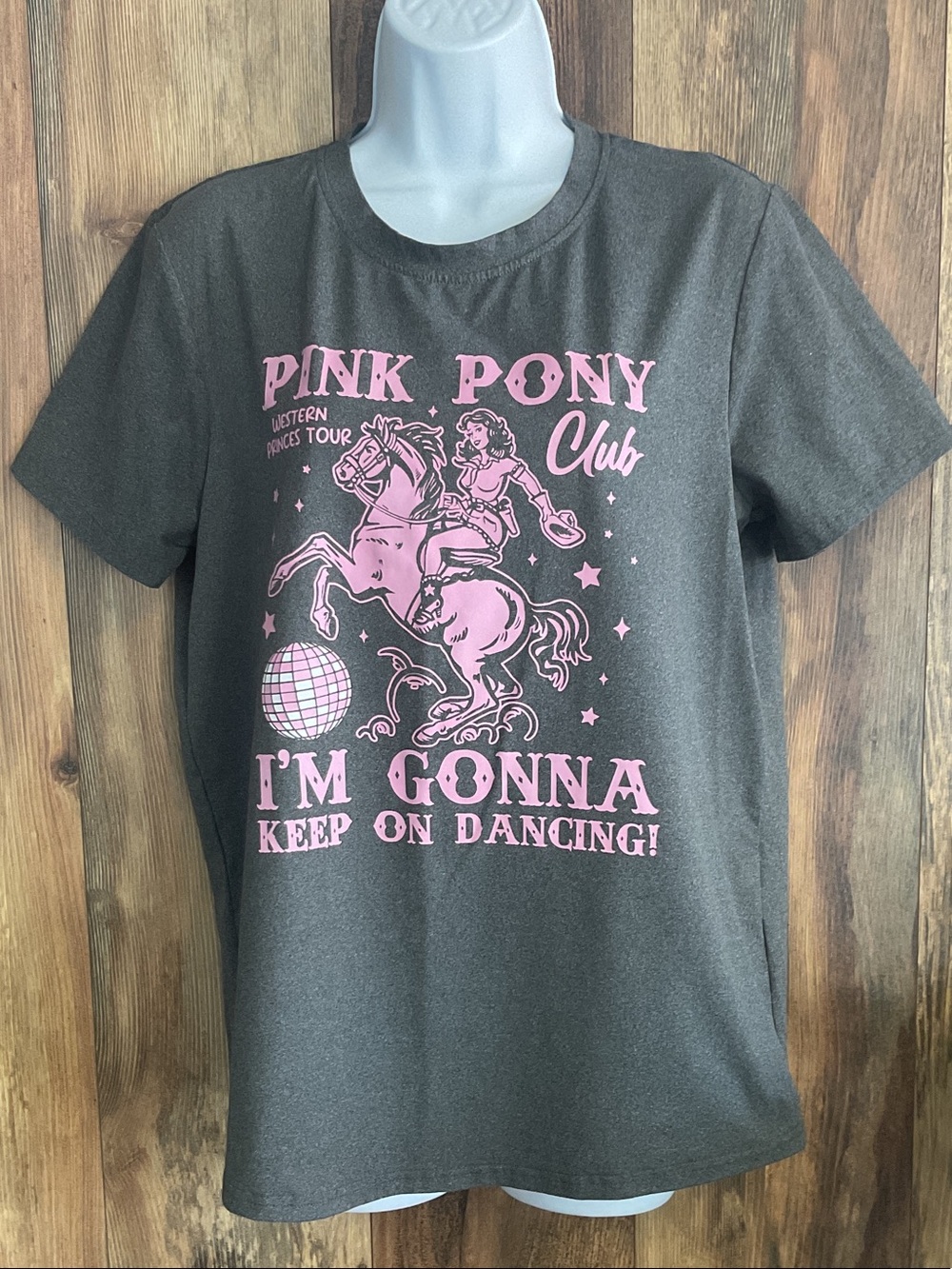SHEIN Charcoal Short Sleeve Pink Pony Club Graphic Tee M C278